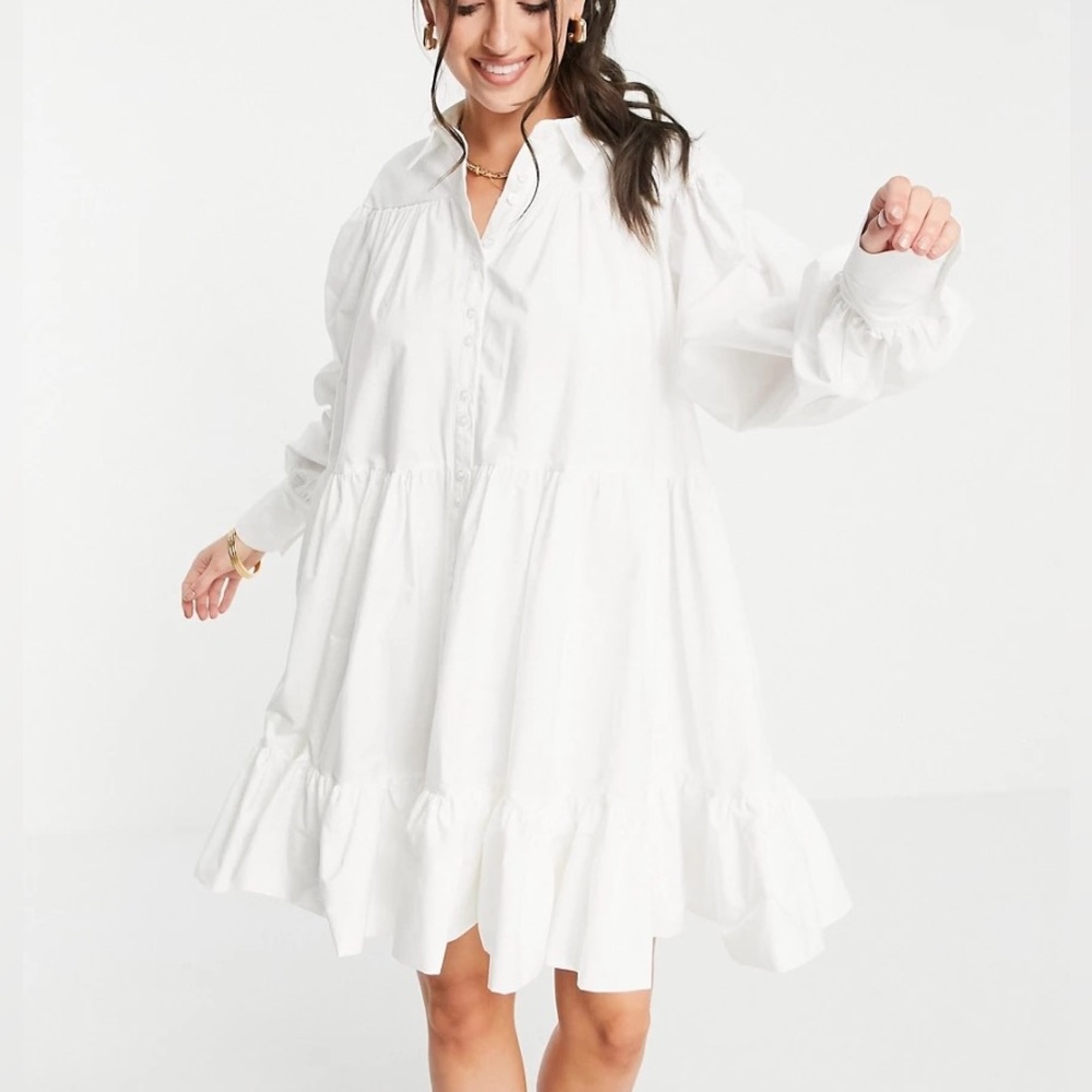 Asos Curve oversized trapeze mini shirt dress in white